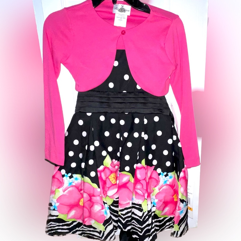 Rare Editions, Girls Size 7, Black Dress w/pink Cardigan